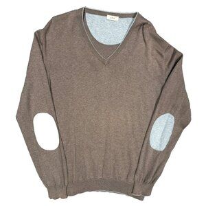 Altea Milano 100% Cotton Knit Sweater V-Neck Made in Italy Elbow Patches Large
